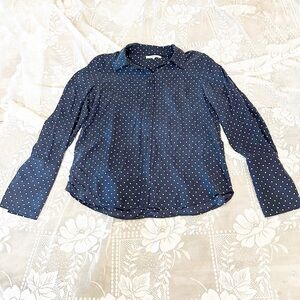 Frame Denim Navy Blue Polka Dot Button-Front Shirt 💯 Silk